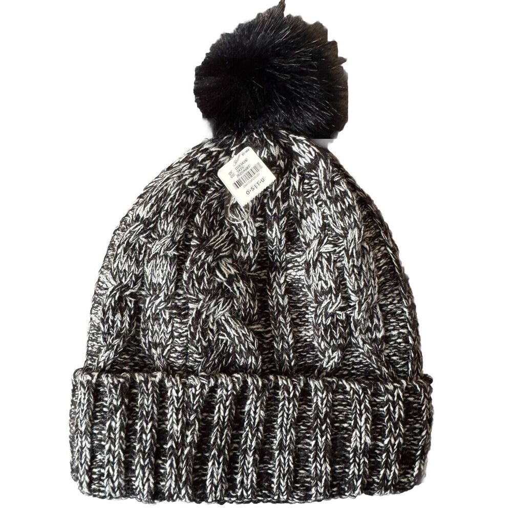 Victoria’s Secret Pink Sherpa Lined Beanie Hat Marbled Gray With Pom Pom OS NWT